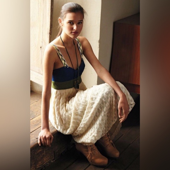 Anthropologie Dresses & Skirts - Anthropologie Madchen Velvet Bodice Flocked Silk Dress Cotton Medieval